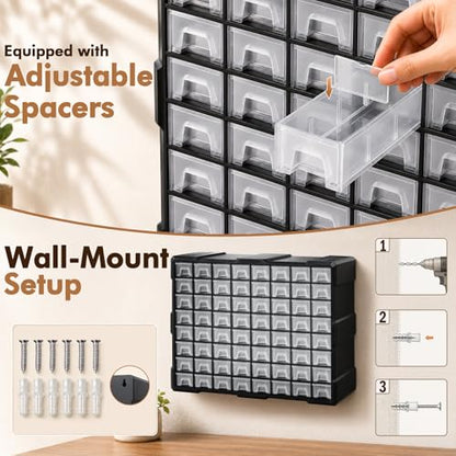 64-Drawer Organizer for Garage Building Bricks Storage,𝐓𝐡𝐢𝐜𝐤𝐞𝐫 Drawer Storage Cabinet with Dividers and Labels for Hardware,Screws,Nuts Bolts, Garage Tools,Charms,Beads,Craft,Scrapbook - size: 64 Drawer