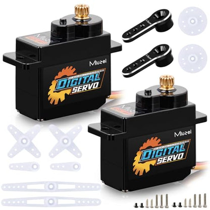 12g Micro Servo Rc Steering Metal Gear Digital for Axial Scx24, 2Pcs | Mini Small Servo Motor, Upgrade Parts With Horn Arm, for 1/24 Rc Crawler Plane Airplane Robot. Powerful, Smooth, Quiet, Fast