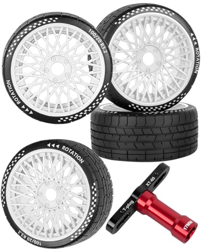 RC Wheels RC Tires for 1/8 Typhon 6S BLX,1/7 Infraction 6S BLX,Limitless,4PCS RC Wheels and Tires RC Truck Tires,Highway Tires Soft Tires,White