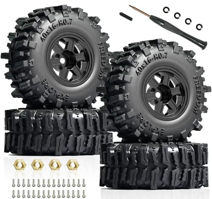 0.7” FS6 Super Soft Rubber Tires & CNC -1mm Offset Aluminum Beadlock Rims, 40×16mm Micro Crawler Wheels Tires Set for Axial SCX30 Redcat Ascent-32 1/30–1/32 RC Crawler, 4PCS Black - color: Black