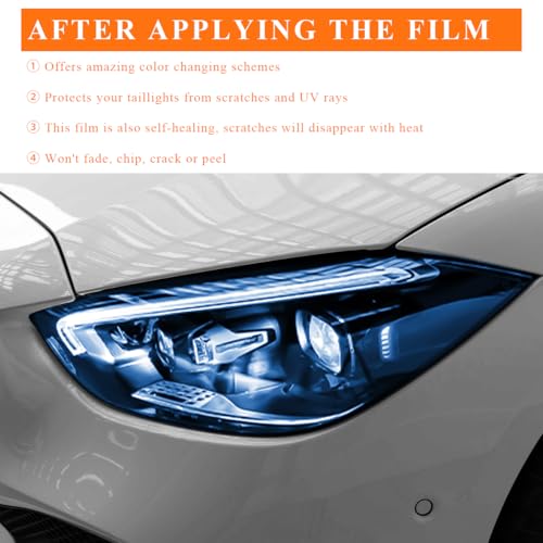 Sun Walker Car Light Tint Film, 12 x 48 Inch Waterproof Taillight Wrap Film Roll with Squeegee & Cutter, Self-Adhesive Vinyl Sticker Sheet Roll for Headlights Fog Lights Tail Lights (Dark Blue) - color: Dark Blue