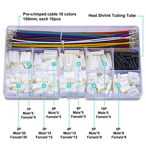 JST Connector Kit 2.0mm Pitch JST-PH 2.0 Male Female Connector with Premium 22AWG Pre-Crimped Extension Cables,PH 2.0mm Connector 2/3/4/5/6/7/8/9/10 Pin Male Female Housing (PH-MF-Kit) - size: JST-2.0MM-PH Male Female