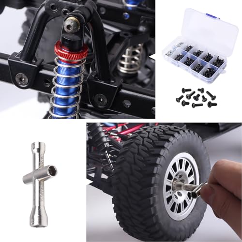 350pcs RC Screw Kit with Magnetic Tray & 4-Way Wrench for Traxxas TRX-4 Slash Rustler Arrma Axial SCX10 Losi Tamiya HPI 1/10 1/12 Scale Crawler Buggy Truck