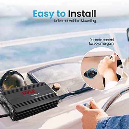 Pyle 800W 4-Channel Hydra Marine Micro Amplifier - Waterproof - GAIN Level Controls - RCA Stereo Input - 3.5mm Jack - MP3 - Volume Control - Short Protection - For Boat & Vehicle Use - PLMRMP3B