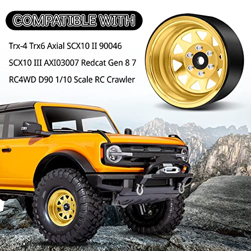 OGRC 1.9" Beadlock Wheels for SCX10 TRX4 VS4-10 Gen8 MST CFX 1/10 Crawler | Offset -8.9mm, Aluminum, 12mm Hex, for for TRX4 SCX10 Redcat GEN7 GEN8 RC4WD D90 Crawler, Yellow - color: Yellow