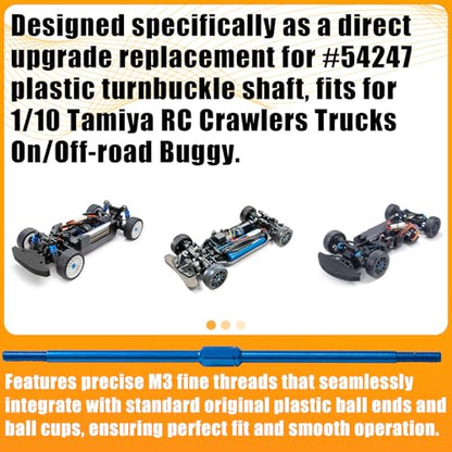 3x106mm Aluminum Alloy Turnbuckle Shaft with M3 Threads, Push Rod Tie Rod Linkage Replacement for #54756, Compatible with 1/10 Tamiya RC Crawlers Trucks On/Off-Road Buggy Upgrade (Blue) - style: 1pcs-106mm #54756