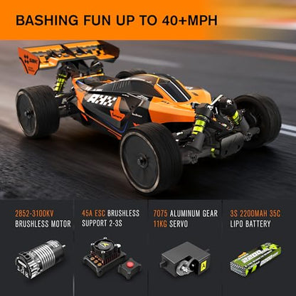CROBOLL 1/10 Brushless RC Cars, 40+ mph Max, 4X4 RTR Off-Road Buggy | RLAARLO SBK10 Remote Control car for Boys and Adults, 3S Battery, Aluminum Chassis, Hobby and Beginner