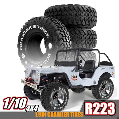1.9 Inch RC Crawler Tires OD 118mm 1/10 Soft Rubber Wheels Tyres For 1:10 Scale Crawler Car Traxxas TRX4 RC4WD D90 Axial SCX10 II Tamiya CC01 Gen8 Redcat 1.9" Beadlock Wheels 4Pcs