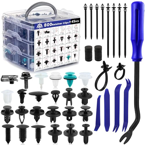 Car Push Retainer Clips 845pcs with 24Most Popular Push Pins Automotive Parts Sizes Auto Screw Trim Clip Assortment with Cable Ties and Blue Fastener Remover for Ford GM Toyota Honda Chrysler Nissan - size: Car Clips 845PCS-Blue