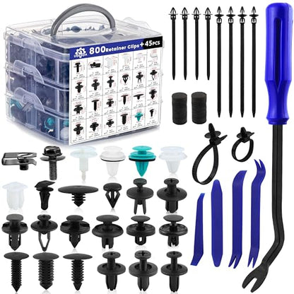 Car Push Retainer Clips 845pcs with 24Most Popular Push Pins Automotive Parts Sizes Auto Screw Trim Clip Assortment with Cable Ties and Blue Fastener Remover for Ford GM Toyota Honda Chrysler Nissan - size: Car Clips 845PCS-Blue