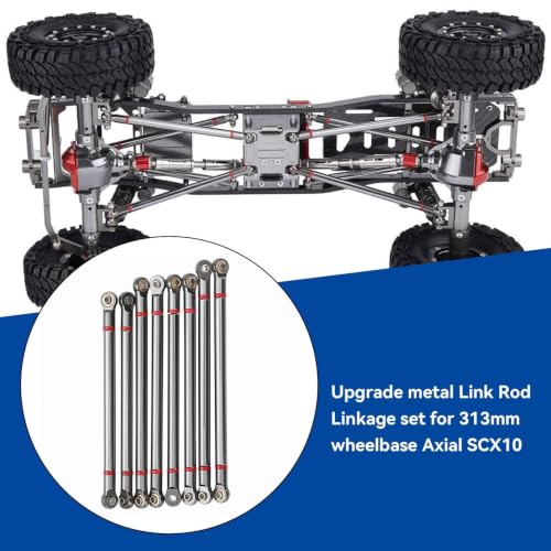 RC Link Rods, 8Pcs Aluminium Alloy Rod Links Linkage Chassis 313mm Wheelbase for Axial SCX10 1/10 Scale RC Crawler Car Steering Linkage Upper & Lower Upgrade Parts(Ti) - color: Ti