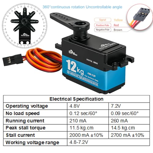 TD-9412 12KG Low Profile Waterproof Digital Servo 360° Continuous Rotation Carbon Brush Stainless Steel Gear for 1/10 RC Car Robot - size: Full-metal 360°
