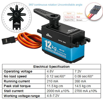 TD-9412 12KG Low Profile Waterproof Digital Servo 360° Continuous Rotation Carbon Brush Stainless Steel Gear for 1/10 RC Car Robot - size: Full-metal 360°