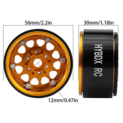1.9 Inch Aluminum Alloy Beadlock Wheel Rim Hub 4pcs Suit for 1:10 RC Crawler Axial SCX10 SCX10 II TRX4 RC4WD D90. (Golden) - color: Golden