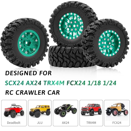 OGRC 1.0 Plus (1.2 Inches) Beadlock Wheels 7mm Negative Offset Wheel Rims Super Soft Sticky Tires for TRX4M SCX24 FCX24 AX24 1/24 1/18 RC Crawler Car - 62 * 24mm (Dark Green) - color: Dark Green
