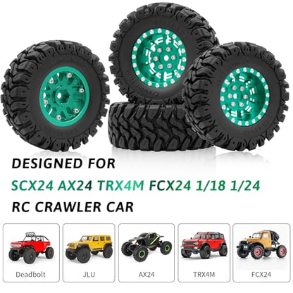 OGRC 1.0 Plus (1.2 Inches) Beadlock Wheels 7mm Negative Offset Wheel Rims Super Soft Sticky Tires for TRX4M SCX24 FCX24 AX24 1/24 1/18 RC Crawler Car - 62 * 24mm (Dark Green) - color: Dark Green
