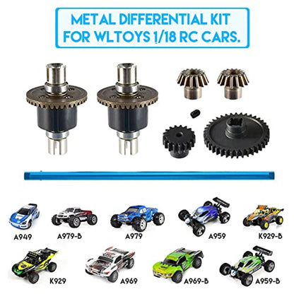 1/18 RC Car Metal Differential Kit 38T Gear 17T Gear Differential Carrier Drive Shaft Steering Hub Differential Gears Worn Gear for WLtoys A949 A959 A969 A979 K929 A959-B A969-B A979-B K929-B RC Car