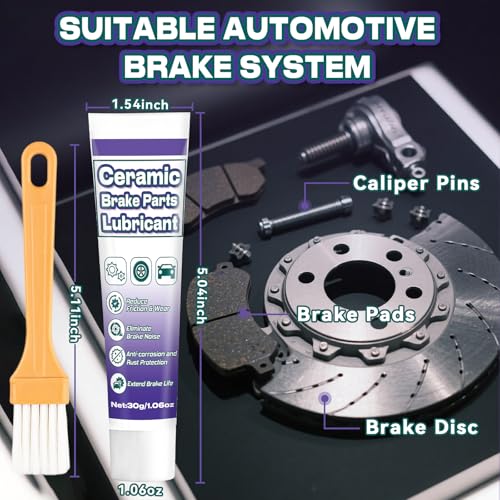 AstraVox Anti-Seize & Squeal Ceramic Brake Grease for Automotive with Brush | Heat Resistant Brake Parts Lubricant for Caliper, Pin, Pad and Metal Parts, Rust Corrosion, Efficient Lubrication 1oz (1)