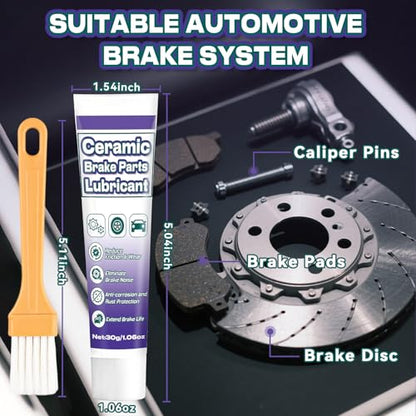 AstraVox Anti-Seize & Squeal Ceramic Brake Grease for Automotive with Brush | Heat Resistant Brake Parts Lubricant for Caliper, Pin, Pad and Metal Parts, Rust Corrosion, Efficient Lubrication 1oz (1)