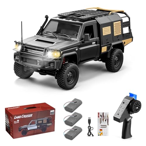 1/12 Scale RC Crawler, MN-82S Remote Control Car, 2.4GHz 4WD Off Road Rock Crawler Vehicle with Lights, DIY Land Cruiser Pickup Truck Toy for Adults - color: Black, size: 3 Battery