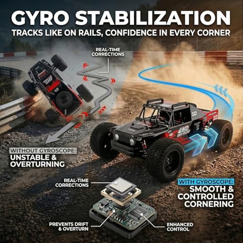 VoleRusher 2026 Upgraded 1/10 RC Cars for Adults, 4WD Brushless Truck, 1003 | RC Cars 1/10 Jaibaile 1003, Gyro 4WD Remote Control Monster Truck, 80+KM/H High Speed Off Road, RTR, Gifts for Men Boys
