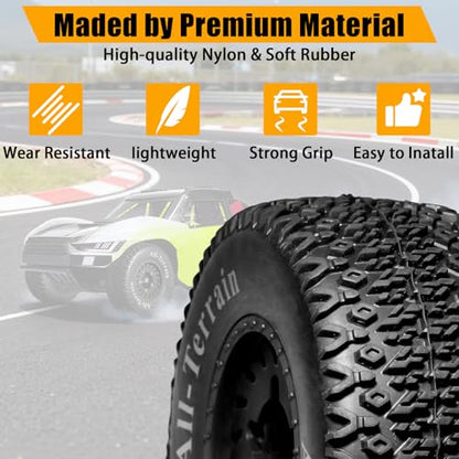 1/10 RC Short Course Truck Tire and Wheel - 12mm/17mm Hex, Black | All-Terrain Tires and Nylon Wheels Compatible with 1/10 Traxxas Slash 4WD 2WD Arrma Senton Axial Losi Redcat RC Buggy, 4-Pack - color: Black