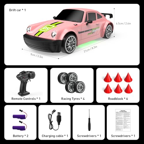 Remote Control Car 1:20 RC Drift Car 2.4GHz 4WD 20KM/H | RC Cars Vehicle with LED Lights Drifting Tire 2Pcs Rechargeable Batteries Toy Cars for Adults Boys Girls (pink) - color: Pink