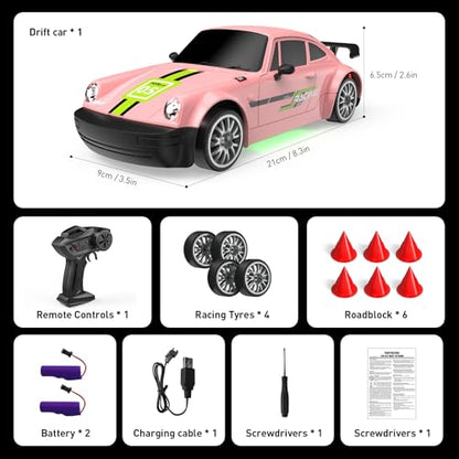 Remote Control Car 1:20 RC Drift Car 2.4GHz 4WD 20KM/H | RC Cars Vehicle with LED Lights Drifting Tire 2Pcs Rechargeable Batteries Toy Cars for Adults Boys Girls (pink) - color: Pink