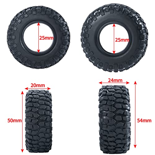 SWX 1.0 4Pcs Micro Rubber Tires for SCX24 1/24 RC Crawler Car 54mm | 1.0 Tires, Micro Rubber Tires, 54mm, SCX24, 1/24 Crawler, 4Pcs