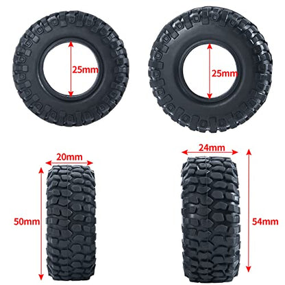 SWX 1.0 4Pcs Micro Rubber Tires for SCX24 1/24 RC Crawler Car 54mm | 1.0 Tires, Micro Rubber Tires, 54mm, SCX24, 1/24 Crawler, 4Pcs