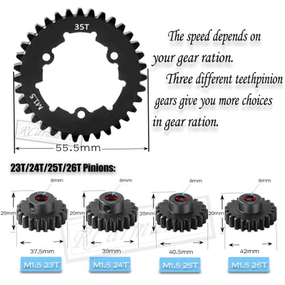 35T Spur Gear Upgrades Part for 1/5 X-Maxx 6S Monster Truck,1/5 X-Maxx 8S Monster Truck,Medium Carbon Steel 35T 1.5 Spur Gear with Pinion Gear(23T/24T/25T/26T) Hops Up