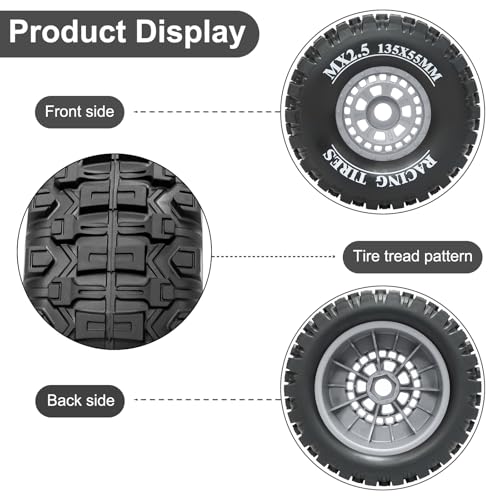 1/7 RC Short Course Truck Tires 1/8 Monster Truck Tires, 4PCS, Grey | Compatible with ARRMA 1/7 Mojave 6S ARRMA 1/8 Mojave 4S TRAXXAS 1/7 UDR 6S RC Buggy Upgrades - color: Black Tires+ Grey Wheels