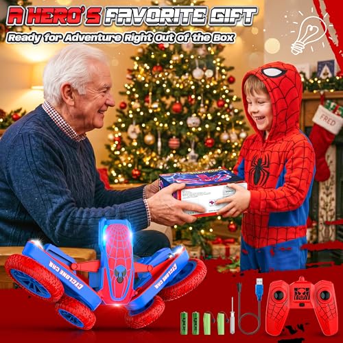 Spider RC Stunt Car with Cyclone Mode, Rechargeable, Ages 4-12 | 4WD RC stunt car with Cyclone mode, 360° spins, dual motors, rechargeable batteries and 2.4GHz control - color: Cyclone-red