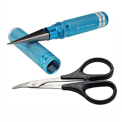 ShareGoo Universal 0-14mm RC Reamer Hole Puncher with Sleeve & Curved Scissors Tool Drills Set for RC Body Shell RC Car Truck Tank Drone (Blue)