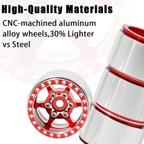 1.0 Beadlock Wheel Rim Set Aluminum Alloy RC Upgrade Part For Traxxas 1/18 TRX4M 1/24 Axial SCX24 FMS FCX24 Gladiator Bronco C10 JLU Deadbolt B17 RC Crawlers Upgrade Off-road(4Pcs/set) - color: Red