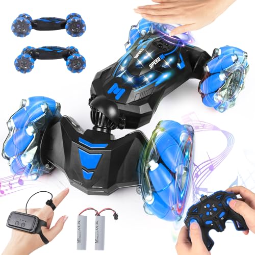 RC Stunt Car, 2.4 GHz 4WD Remote Control Gesture Sensor Toy Cars, Double Sided Rotating Off Road Vehicle 360° Flips with Lights Music, Drift rc car for Boys and Girls 3-12 Birthday