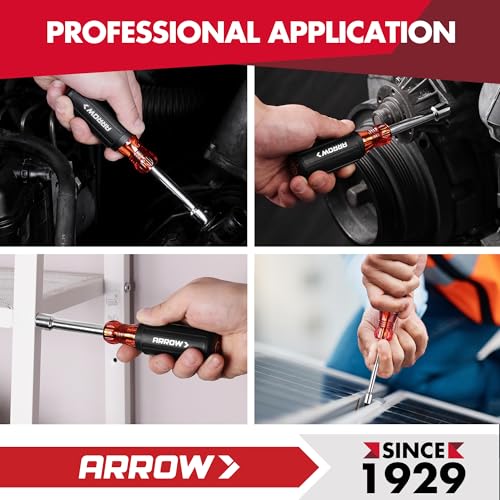ARROW 7 PCS SAE Nut Driver Set with 1-Inch Hollow Shaft | Non-Slip Grip, Cr-V Steel, Hex Sizes 3/16, 1/4, 5/16, 11/32, 3/8, 7/16, 1/2-Inch, Easy for Tightening and Unscrewing
