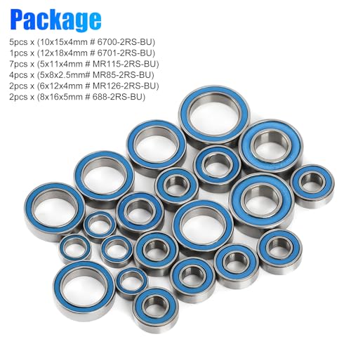 21PCS RC Bearing Kit, Steel Sealed Ball Bearings for 1/10 Traxxas Slash Stampede 4x4 4WD VXL RC Crawler