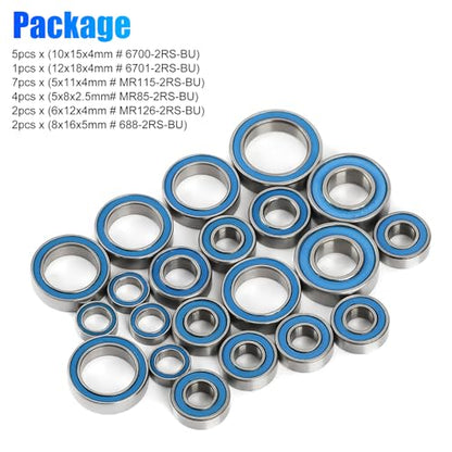 21PCS RC Bearing Kit, Steel Sealed Ball Bearings for 1/10 Traxxas Slash Stampede 4x4 4WD VXL RC Crawler