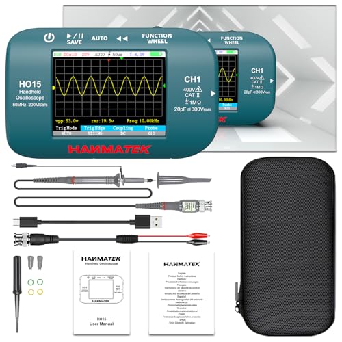 HANMATEK HO15 Handheld Digital Oscilloscope - 50MHz Bandwidth, 200MSa/s High-Precision Sampling, 2.8" TFT Display, USB Rechargeable, Signal Generator,Portable for Fieldwork - style: Professional 50 Mhz