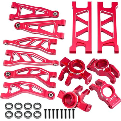 Aluminum Front & Rear Suspension with Steering Knuckles & Rear C-Hubs Upgrade Parts for ARRMA 1/14 Typhon Grom 1/18 Granite Grom (Red) - color: Red
