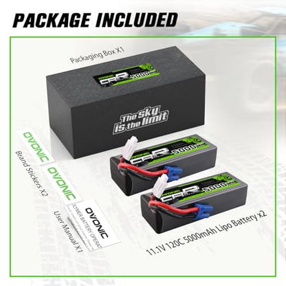 OVONIC 11.1V 120C 5000mAh 3S Lipo Battery Hard Case with EC5 Plug for RC Car RC Helicopter RC Truck RC Truggy Airplane Quadcopter UAV Drone FPV (2 Packs)