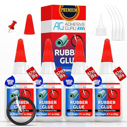 Adhesive Guru Rubber Glue (4x0.7 oz) - Heavy Duty Super Glue for Rubber, rc Tires, Shoes, Soles, Seals, Gaskets & DIY Fast-Bonding & Weatherproof Glue for Automotive & Crafts - 4 Pack - size: 4 Pack, style: Rubber Glue