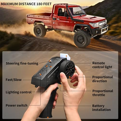 RZAPE RC Rock Crawler 1/12 RC Crawler Off Road RC Truck 4x4 with 2.4GHz Remote Control 280 Brushed Motor All Terrain Rremote Control Truck RTR Proportional Throttle Steering MN-82（Red） - color: Red