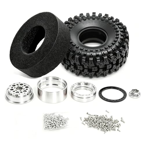 1/10 RC Crawler Tires and Wheels, 1.9" 120mm Rubber Rock Crawler Tires with Beadlock Rims, 4PCS RC Tires for Axial SCX10 TRX-4 1/10 Scale RC Off-Road Trucks (Silvery) - color: Silvery