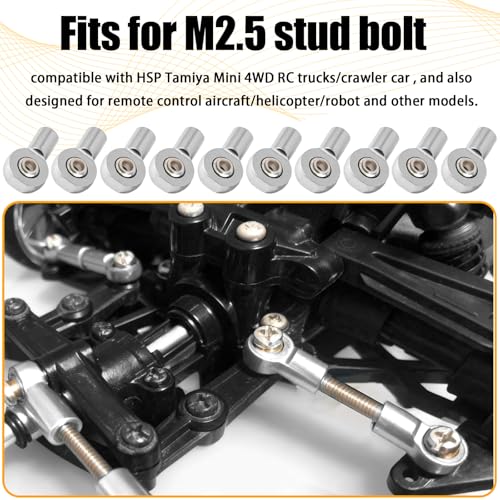 10PCS M2.5 Tie Rod End Ball Joint Aluminum Ball Head Holder Steering Linkage 13mm Upgrade Parts Compatible with HSP Tamiya Mini 4WD, RC Truck Crawler Car/Robot/Boat/Airplane Models, Sliver - color: Sliver
