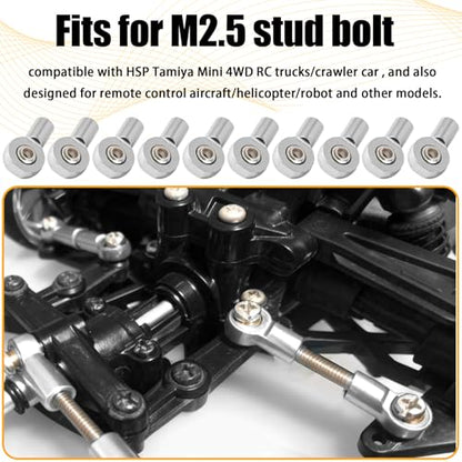 10PCS M2.5 Tie Rod End Ball Joint Aluminum Ball Head Holder Steering Linkage 13mm Upgrade Parts Compatible with HSP Tamiya Mini 4WD, RC Truck Crawler Car/Robot/Boat/Airplane Models, Sliver - color: Sliver