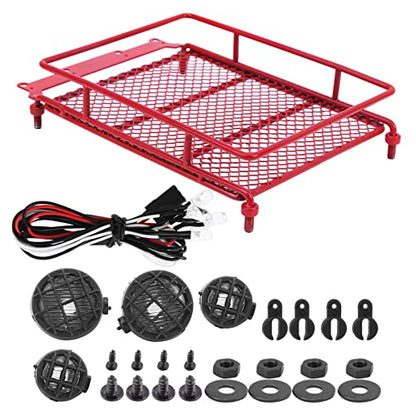 Metal ROOF Rack Luggage Carrier LED Light MN 1/12 RC Crawler Durable Practical RED Black Silver Applicable Remote Control CAR (Red) - color: Red