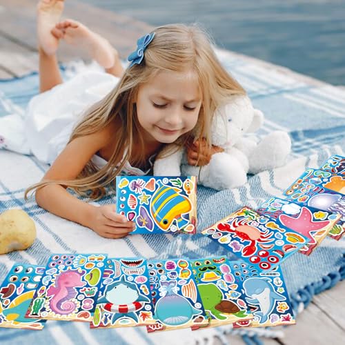 Ocean Stickers, Make Your Own Ocean Animals Stickers, Summer Stickers | for Kids Toddlers Classroom Art Crafts, Goodie Bags Stuffers, Summer Birthday Party Favors - style: 24 Sheets Ocean Stickers