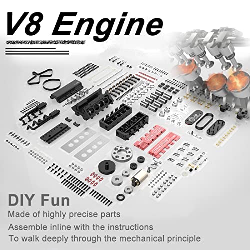HOWIN FS-V800 1/10 Scale V8 Four-Stroke Nitro Engine Model – 28cc Eight-Cylinder Water-Cooled for RC Car & Boat, Metal Mechanical Simulation Engine (Finished Version)